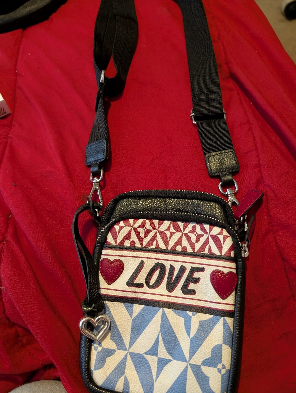 Brighton LOVE Heart Accent Crossbody Bag in Red, White & Blue